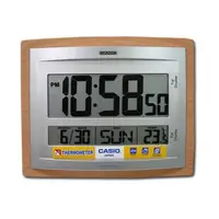 在飛比找PChome24h購物優惠-CASIO 大字幕數位溫度顯示木紋掛鐘/座鐘兩用