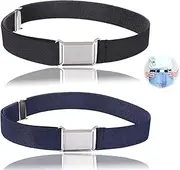 [QttvbTna] Pack of 2 Children's Magnetic Belts, Adjustable Stretch Belt, Elastic Belt with Magnetic Buckle, with Square Buckle for 2-15 Years for Boys Girls Jeans Shorts Trousers Dress, Black and Navy,