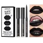 Pakivs 3Pcs Black Matte Liquid Lipstick,Lip Liner,Lip Gloss Trio Lip Set Wate