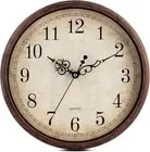 Vintage Brown Wall Clock Silent Non Ticking 12 Inch Quality Quartz Battery