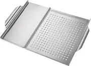 Grill Topper Pans,Grill Tray with Holes and Handles for Fish and Vegetables - Non-Stick Rust Resistant Grill Wok, Grill Cookware, BBQ Grill Accessories
