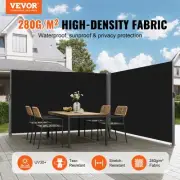 Retractable Side Awning UV Protection Privacy Screen 180x600cm Outdoor Black