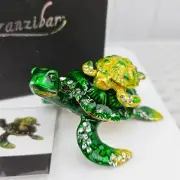 Trinket Box Two Sea Turtles Enamel Rhinestones Glossy Sparkle Metal Gift Ring