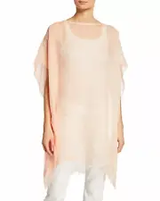 Eileen Fisher NWT $188 Poncho Kaftan Tunic Top One Size Peach Linen Blend