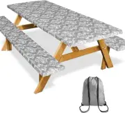 Picnic Table Cover with Bench 72" x 30" (Rectangular), Vintage Gray Floral