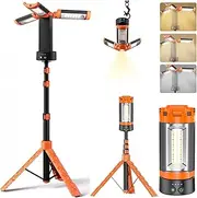 CHUCII Rechargeable Cordless Work Light, Camping Lights Outdoor on Stand with Detachable Tripod, Hooks and Carrying Bag, Portable Waterproof Outdoor Lamp for Camp, Tent, Fishing (Orange red)