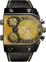 [Oulm] Men's Fashion Luxury Steampunk Automatic Mechanical Stainless Steel Case Leather Watch, Yellow, Mechanical