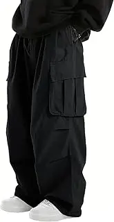 [WZIKAI] Men's Baggy Cargo Pants Elastic Waist Drawstring Parachute Cargo Pants Casual Joggers Hiking Pants with Pockets