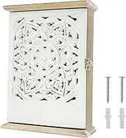 LYIYEYAN Vintage Key Cabinet Box with 6 Key Hooks Decorative Wood Key Cabinet Key Holder Box Wall Mounted Wood Key Box Minimalist Wall Key Box Easy to Install for Home Office Entryway Décor