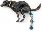 [Generic] POOPING DOG BROOCH pewter-tone metal black lab labrador puppy & chain of poop heart crystals- novelty pet groomer/animal vet pin, Metal, glass
