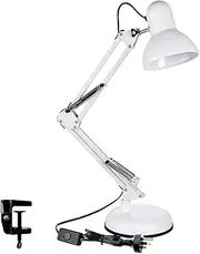 [ZeroPlusOne] Swing Arm Desk Lamp, E27 Bulb Socket, Flexible Clamp on Table Lamps, White Painted Classical Bedside Lamp for Reading, Working, Studying (AU Plug)