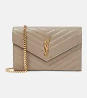 [Saint Laurent] Saint Laurent Cassandre matelassé leather wallet on chain One Size grey