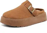 [XTJSCBDSH] Suede Clogs for Women Cork Footbed Sandals Adjustable Buckle Platform Mules Slip On Slippers Potato Shoes with Arch