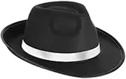 [SUXINRY] Fedora Hat Nonwoven Trilby Hat Flat Top Hat for Adult Round Hat Stage Show Headwear Masquerades Party Role Play Gentleman Hat, Black White Ribbon