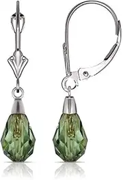 [JewelryWeb] 14k White Gold Green 9x6mm Crystal Pear Drop Leverback Earrings 29x6mm Stud Earring for Women