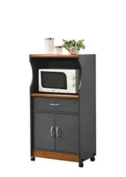 IMPORT Microwave Cart with One Drawer, Two Doors, and Shelf for Storage, Grey-Oa