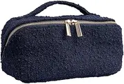 Bouclé Cosmetic Case - Navy, Machine Washable, Stain Resistant, Toiletries Bag, Organiser, Make-up Storage, Skin Care, Bathroom Accessories, Large Capacity, Portable Pouch, Travel Storage, Cosmetics