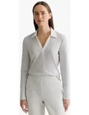 [Trenery] Modal Cotton Contrast Collar Polo in Light Grey Marle