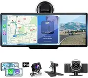10.26" Wireless Carplay Screen with 4K Dash Cam, Portable Android Auto Screen, Car Stereo with 1080P Backup Camera, HD Touch Screen for All Vehicles, GPS Navigation, Mirror Link, Voice Control