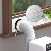 Flamorrow Portable Air Conditioner Window Seal Kit with Leaf Screen, Drawstring Design Window Vent Kit for 4-6in Diameter Hose, Double Layers AC Window Seal Vent Kit Reflect Heat & Sun Light, 63in