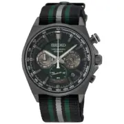 Seiko Men's Watch Chronograph Green Dial Silver Tone Case Nylon Strap SSB411P1