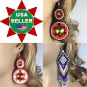 Handcrafted Native Style Beaded Multi-Color Turtle Dangle Fashion Hook Earrings