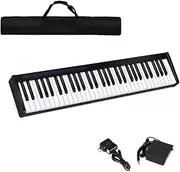 Portable Piano 61 Key, Digital Touch Sensitive Keys Keyboard, Bluetooth, Built-in Speakers, Power Supply, Portable Bag (Color : Black)