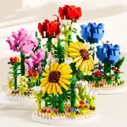 Red Rose Building Block Model Bricks Building Blocks Artificial Flowers