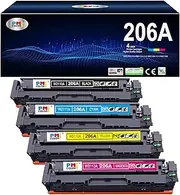 4 Pack Replacement for HP 206A 206X Toner Cartridges for Color Laser Jet Pro MFP M283fdw,M282nw, M283cdw, M283fdn Pro M255dw, M255nw Printer Ink (Black,Cyan, Magenta, Yellow)