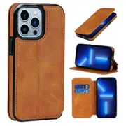 iPhone 13 Pro Case Leather Wallet Flip Phone Case - Khaki