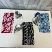 Set of 3 New Handmade Batik Printed Fabric Small Ribbon Drawstring Gift Bags