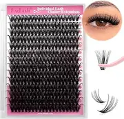 Lash Clusters 240pcs 40D 15-20mm Cluster Lashes Mixed Tray 3D Effect Volume Individual Lashes Cluster Eyelash Extensions Fluffy Soft D Curl DIY Lash Extension Kit at Home (40D-0.07-D,15-20mm)