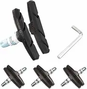 Bike Brake Pads, 4 Pairs with Installation Tool Hex Nuts/Wrench No Noise Long 70mm Rubber Durable V-Brake Pads for Mountain Bicycle（Black）