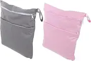 Toyvian 2pcs Cloth Diaper Organizer Pouch Portable Wet Dry Storage Bag with Two Zippered Compartments for Nappies and Clothes for Parents Grey