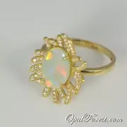18K Gold Solid Crystal Opal Ring Australian LR Flower Pattern with Fire