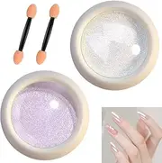 Chrome Nail Powder, 2 Pcs Pearl White and Purple Pink Iridescent Holographic Glitter Metallic Neon Chrome Nail Powder for DIY Nail, Nail Decoration, Home and Salon