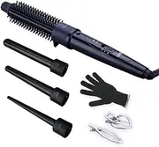 Professional Curling Iron Wand Set with Interchangeable Tourmaline Ceramic Barrels, 4 in 1 Hair Curling Iron Brush & Curling Tongs, with heat resistant glove
