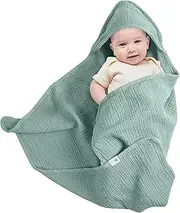 Ultra Soft Hooded Baby Towel - Absorbent 6-Layer Muslin Baby Bath Towel for Newborns - Cozy and Gentle Hooded Wrap for Delicate Skin, 90x90cm (green)