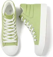 [POVOGER] High Top Sneakers for Women White Womens High Tops Canvas Shoes Black Fashion Sneakers Casual Lace up Tennis Shoes