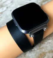 Black Double Wrap Leather Band Strap for Fitbit Versa 3 4 & Sense 2 Smartwatches
