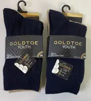 Glidan Gold Toe LOT 6 Pairs Youth M Ribbed Crew Socks Shoe 9-2 1/2 Blk Blue Tan