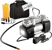Portable Double Cylinder Air Compressor Tire Inflator with LED Flashlight, 12V Compact Air Pump for Car Tires, 150 PSI Heavy-Duty Metal Tire Pump, For SUV, Off-Road, Trailer, Truck, Bike, Air Bed