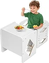 VEVOR Montessori Weaning Table and Chair Set, Wooden Toddler Table and Chair Set for Aged 1-5, Adjustable Height Kids Montessori Bench and Activity Desk, Ideal for Reading, Eating, Playing - White