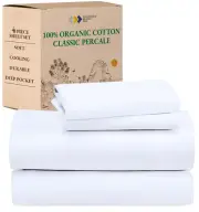 King Size Sheets Set - Soft 100% Organic Cotton, Crisp Percale Sheets with De...