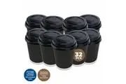 Party Central 32PCE Coffee Cups Matching Lids Disposable Triple Layered 230ml