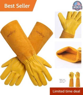 Premium Cowhide Garden Gloves for Thorn & Cut Protection - Arm Gauntlet Included
