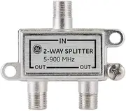 GE 2-Way Coaxial Cable Splitter, 5-900 Mhz Range, RG59 RG6 Coax Compatible, Audio, Video, Works with HD TV, Cable, Amplifiers, Amplified Antennas, Nickel, Corrosion Resistant, 35046