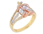 Baguette Rose 2/5 CT Real Diamond Ring 10K Yellow-White-Rose Gold