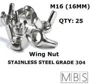 25 x M16 Stainless Steel 304 A2 Wing Nut 16mm Metric DIY - Free Post