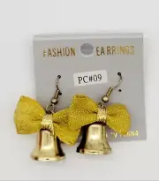 Vintage Gold Tone and Gold Mesh Ribbon Bell Dangle Earrings with Hook Backs...